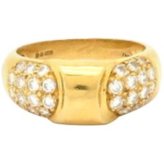 Designer Hermes Paris Pavé Diamond 18 Karat Yellow Gold Ring