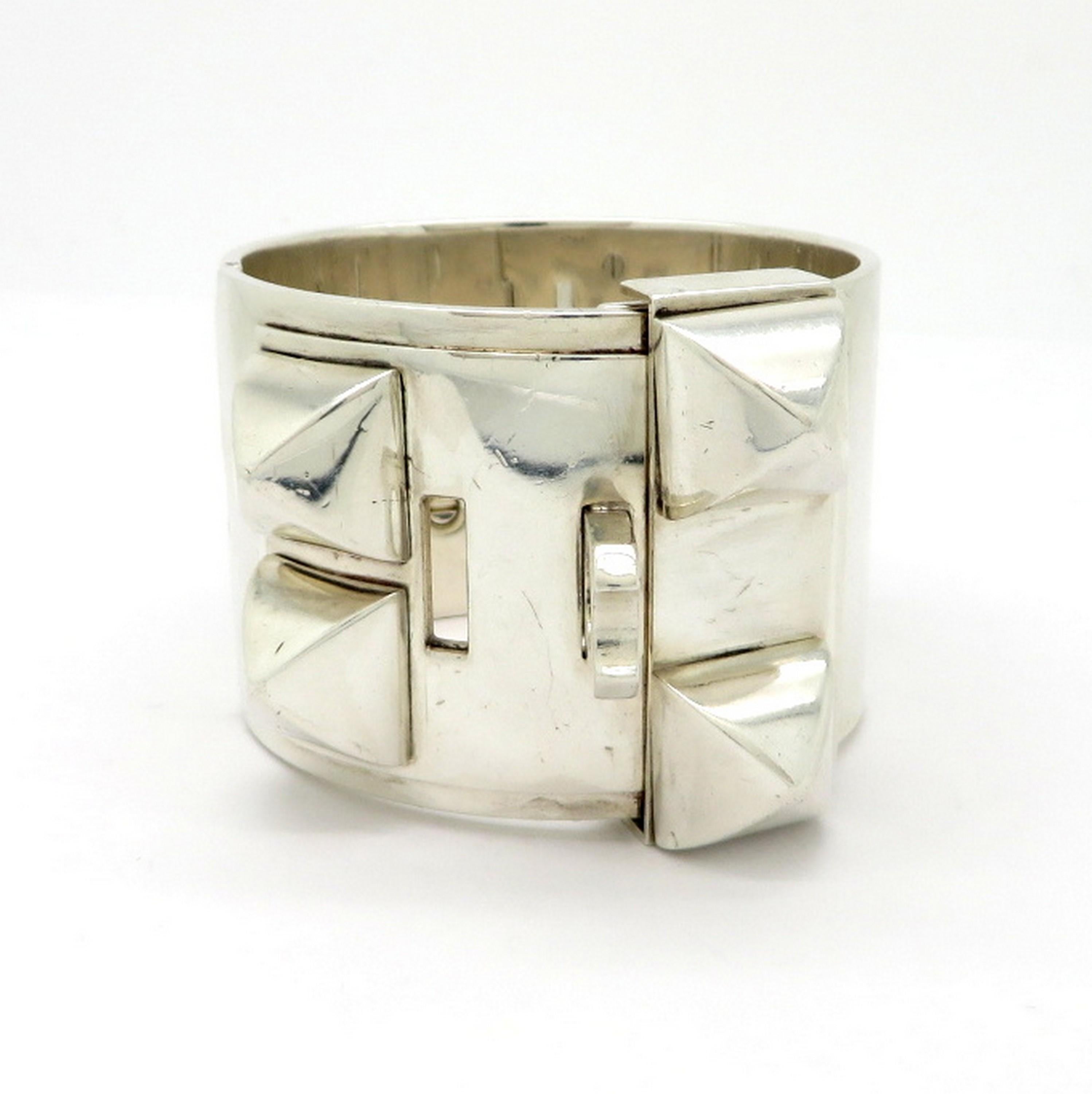 Designer Hermes Sterling Silver Collier de Chien Cuff Bangle Bracelet ...