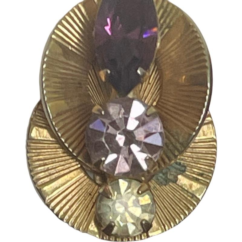 Hobe` Art Deco Double Fan Three Stone Clip - On Earrings Circa. The 1950's In Good Condition For Sale In Galveston, TX