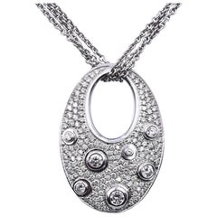Hulchi Belluni 18 Karat White Gold Pave Diamond Oval Drop Necklace