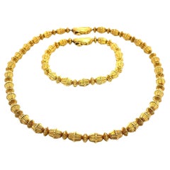 Designer Ilias Lalaounis Solid 18k Yellow Gold Bead Necklace & Bracelet Set