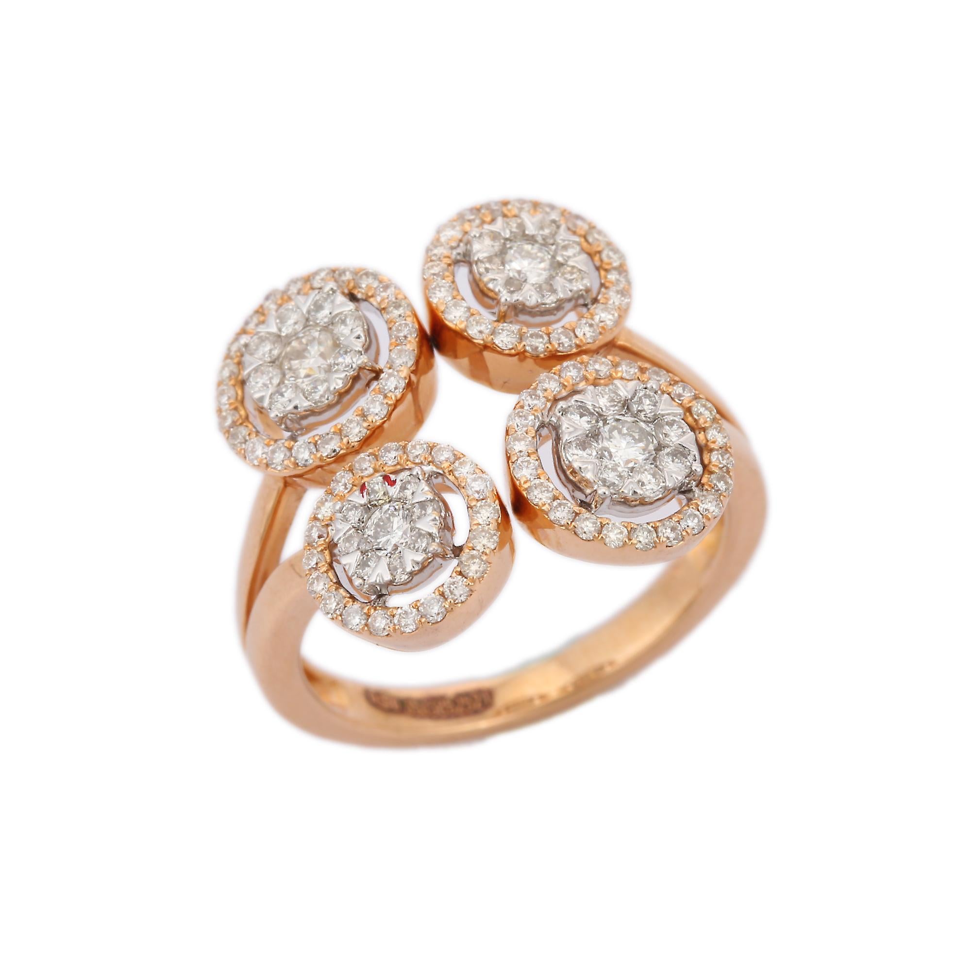 For Sale:  Statement Illusion Diamond Wedding Cluster Ring in 18K Solid Rose Gold 2