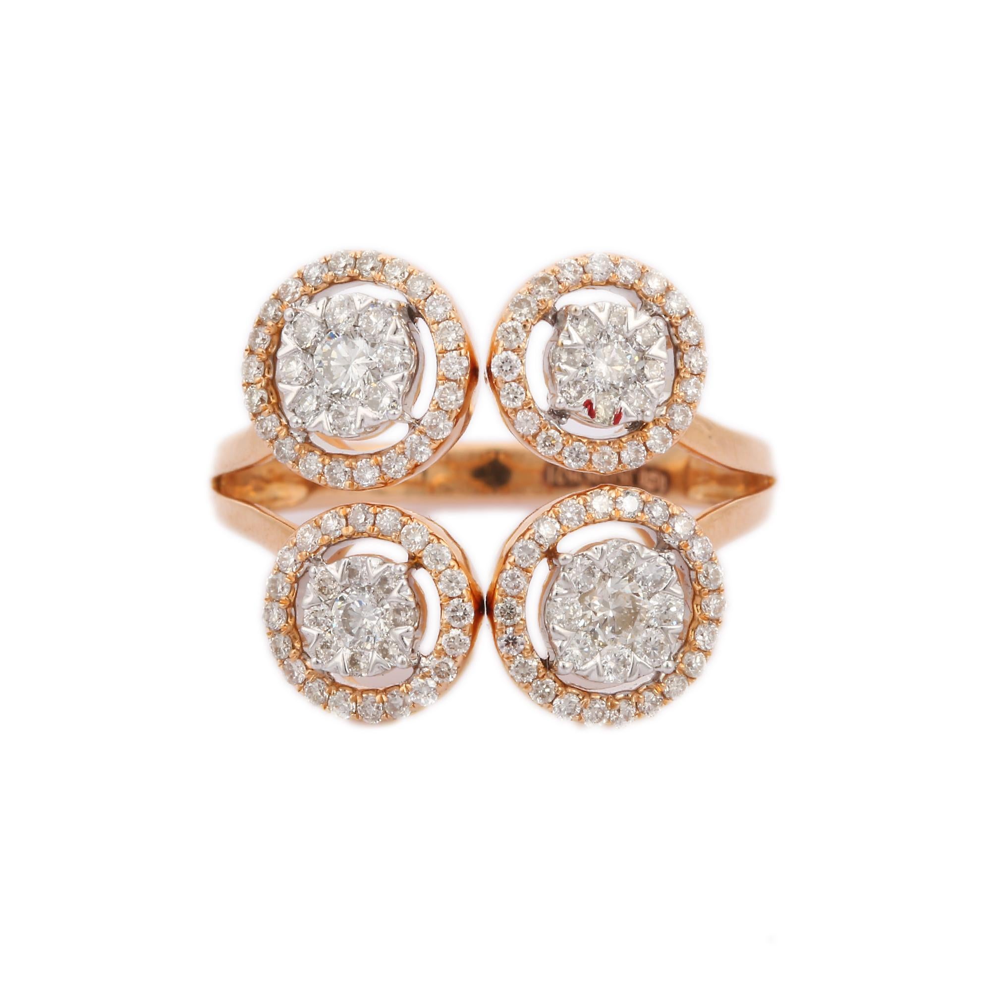 For Sale:  Statement Illusion Diamond Wedding Cluster Ring in 18K Solid Rose Gold 3