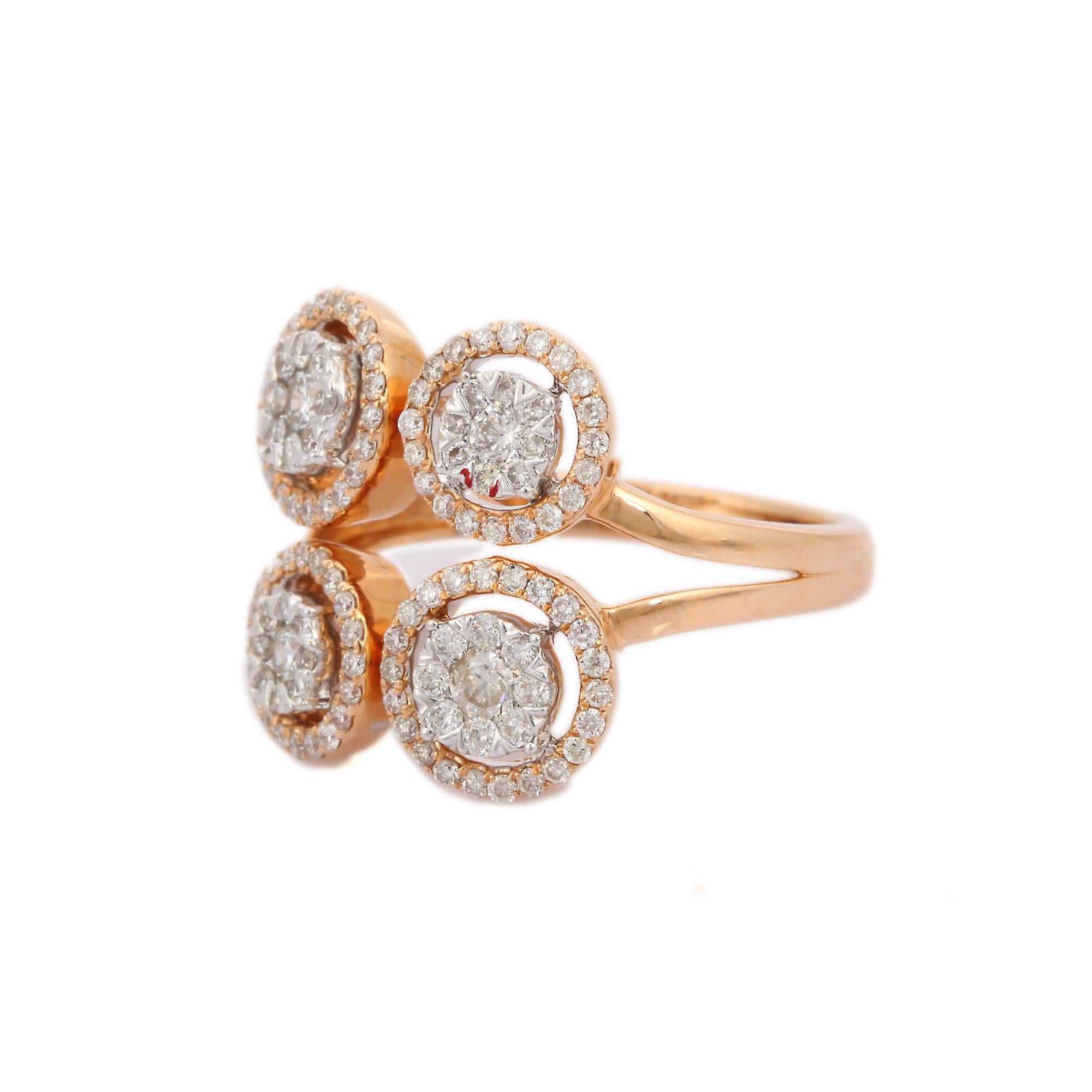 For Sale:  Statement Illusion Diamond Wedding Cluster Ring in 18K Solid Rose Gold 4