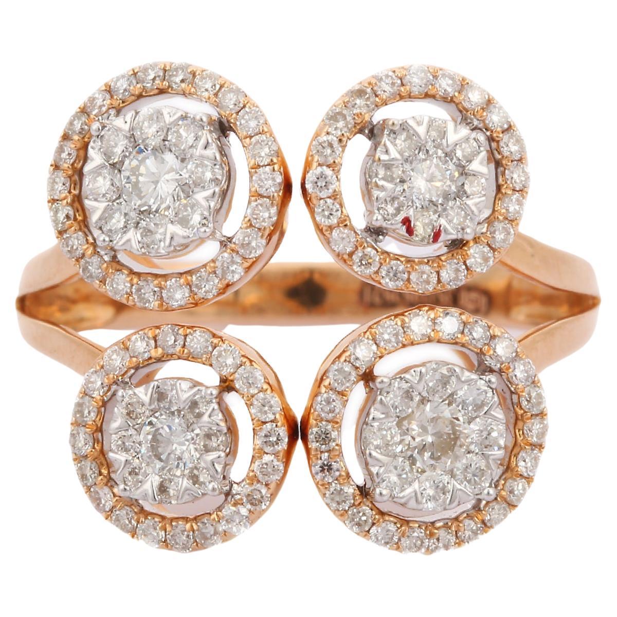 Statement Illusion Diamond Wedding Cluster Ring in 18K Solid Rose Gold