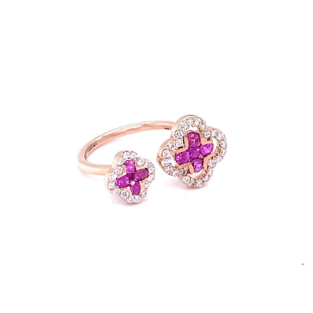 Contemporary Pink Sapphire Diamond 14 Karat Rose Gold Ring For Sale