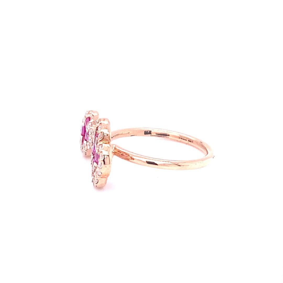 Round Cut Pink Sapphire Diamond 14 Karat Rose Gold Ring For Sale