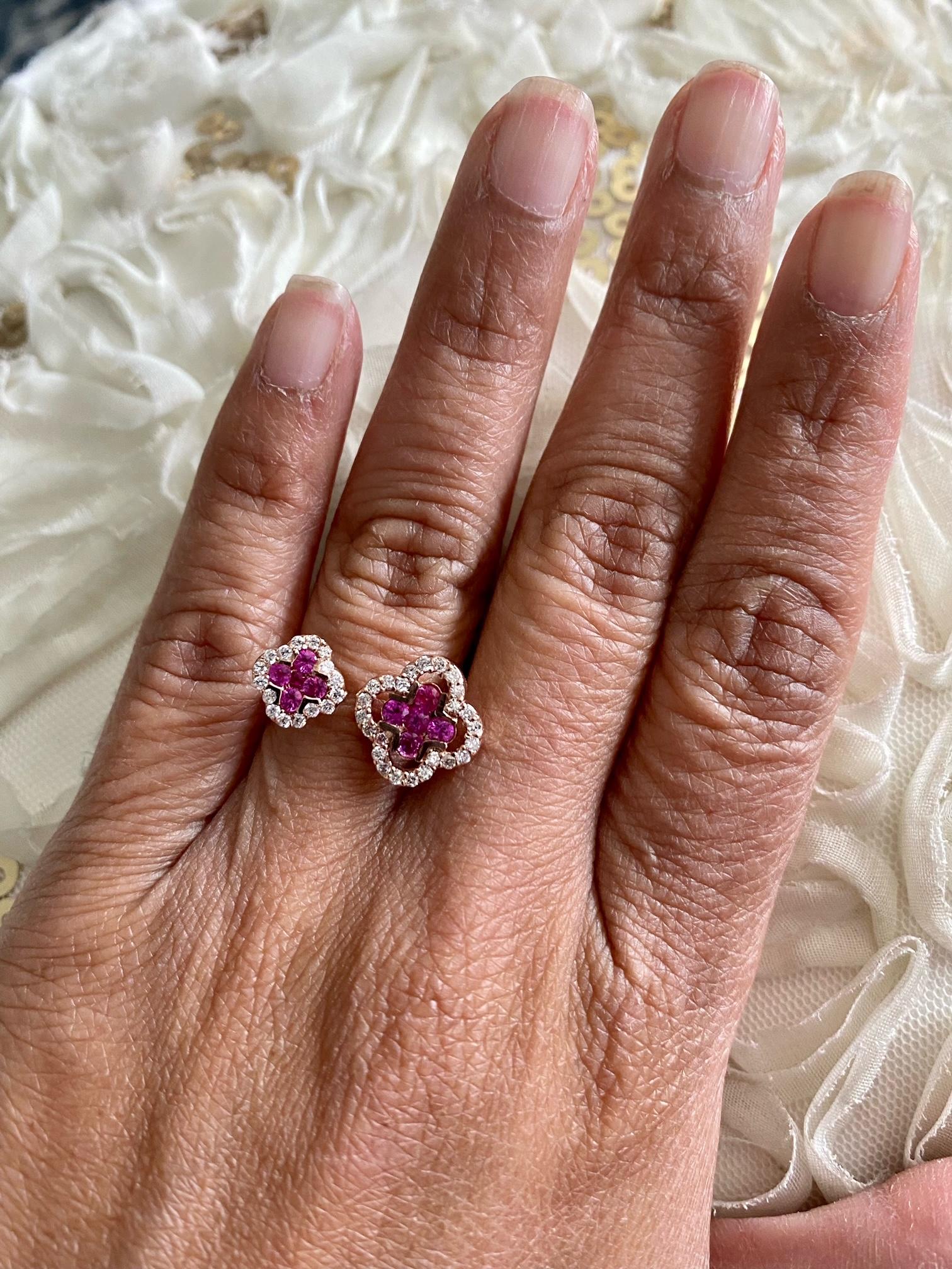 Pink Sapphire Diamond 14 Karat Rose Gold Ring In New Condition For Sale In Los Angeles, CA