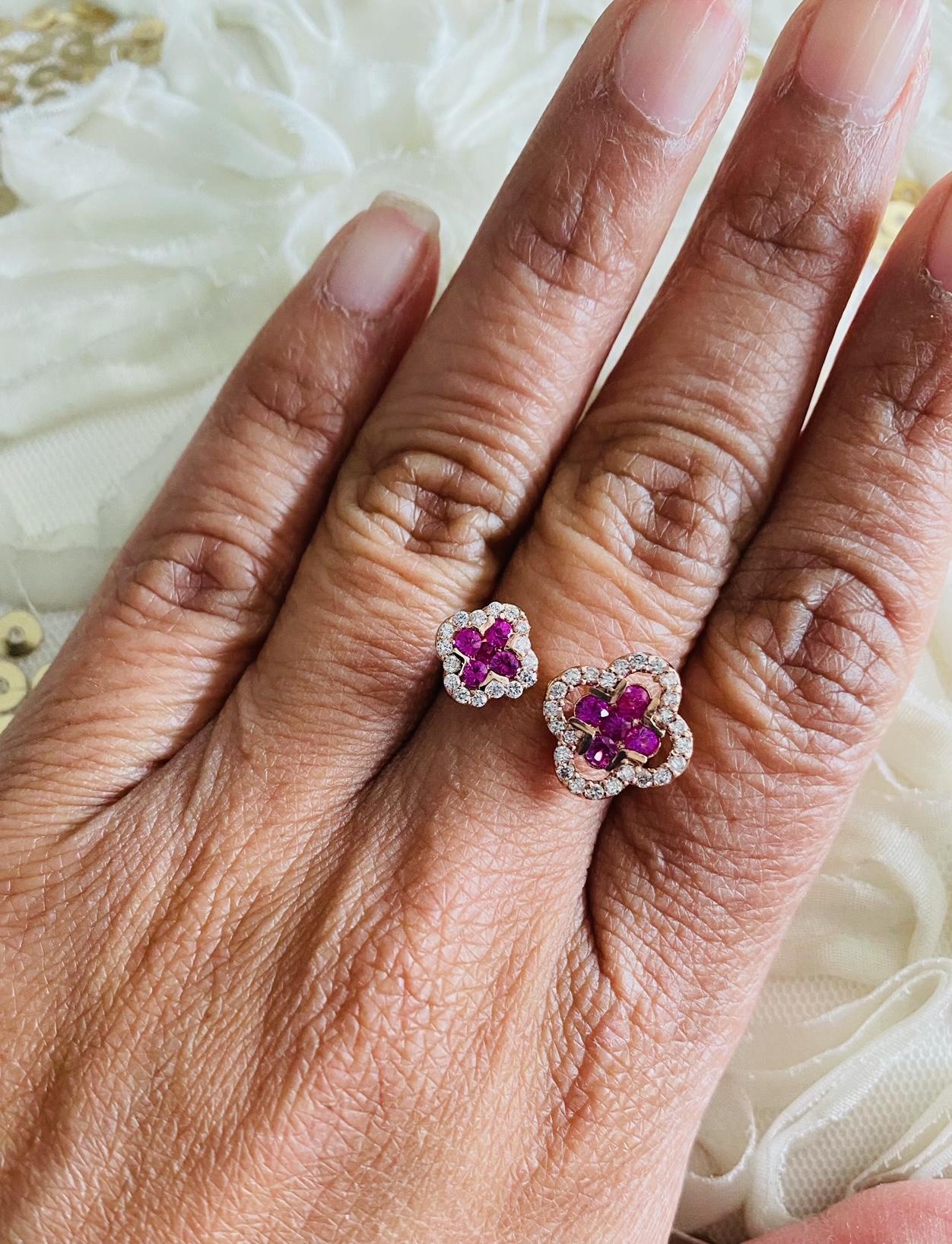 Women's Pink Sapphire Diamond 14 Karat Rose Gold Ring For Sale