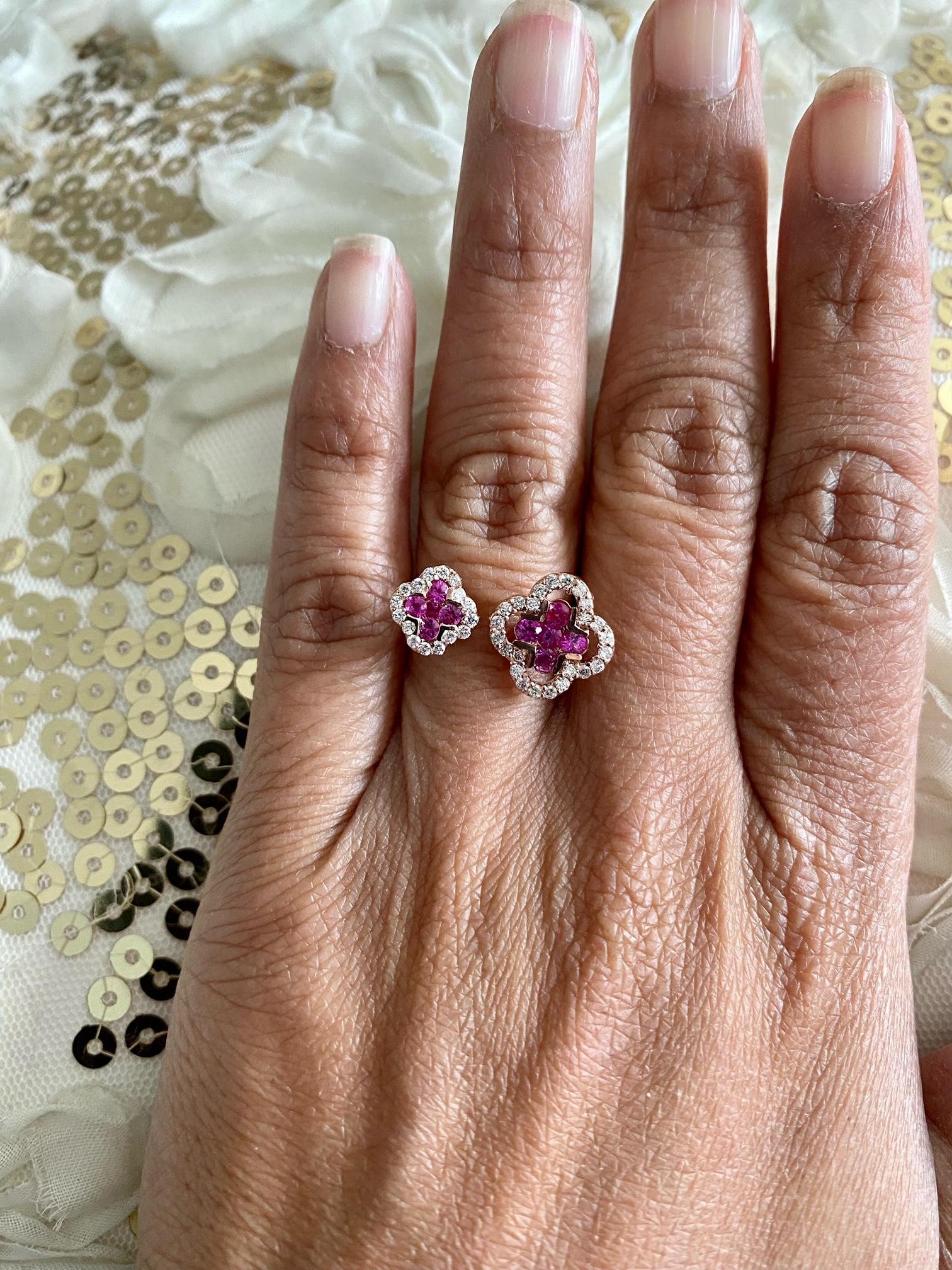 Pink Sapphire Diamond 14 Karat Rose Gold Ring For Sale 1