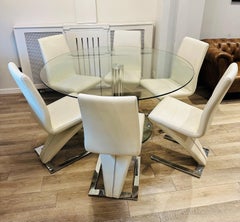 Designer Inspired Round Glass Dining Table and 6 Rolf Benz Style Chairs