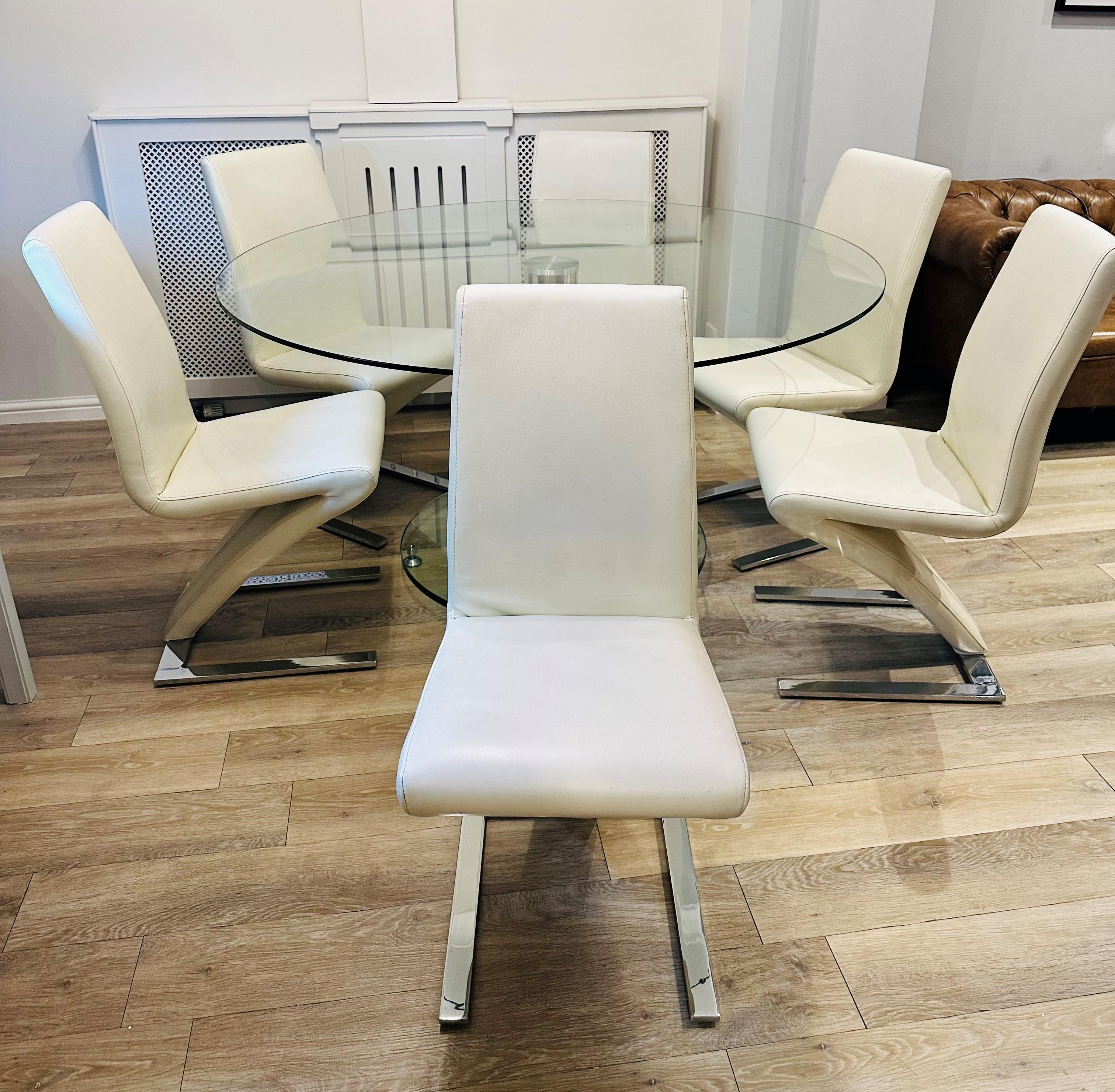 Designer-inspirierter runder Glas-Esstisch und 6 Stühle im Rolf Benz-Stil (Art déco)