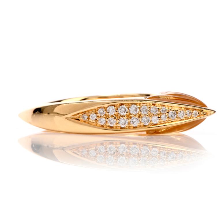 Sugarloaf Cabochon Designer IO SI Diamond Carved Quartz 18 Karat Gold Fancy Italian Ring