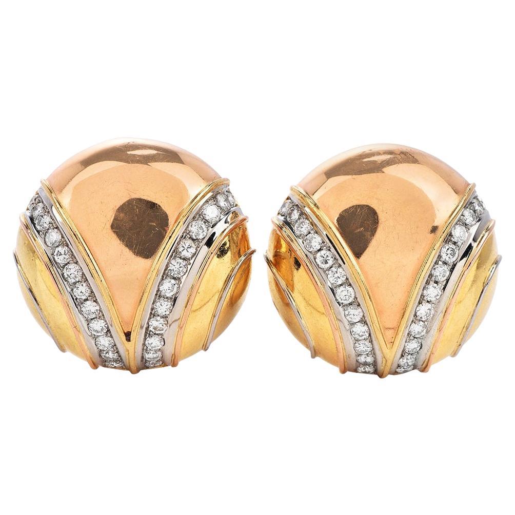 Designer Italian 18k Circular Button 18k Gold Clip Earrings  For Sale