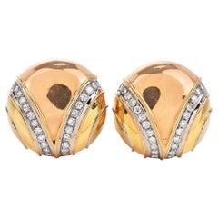 Retro Designer Italian 18k Circular Button 18k Gold Clip Earrings 