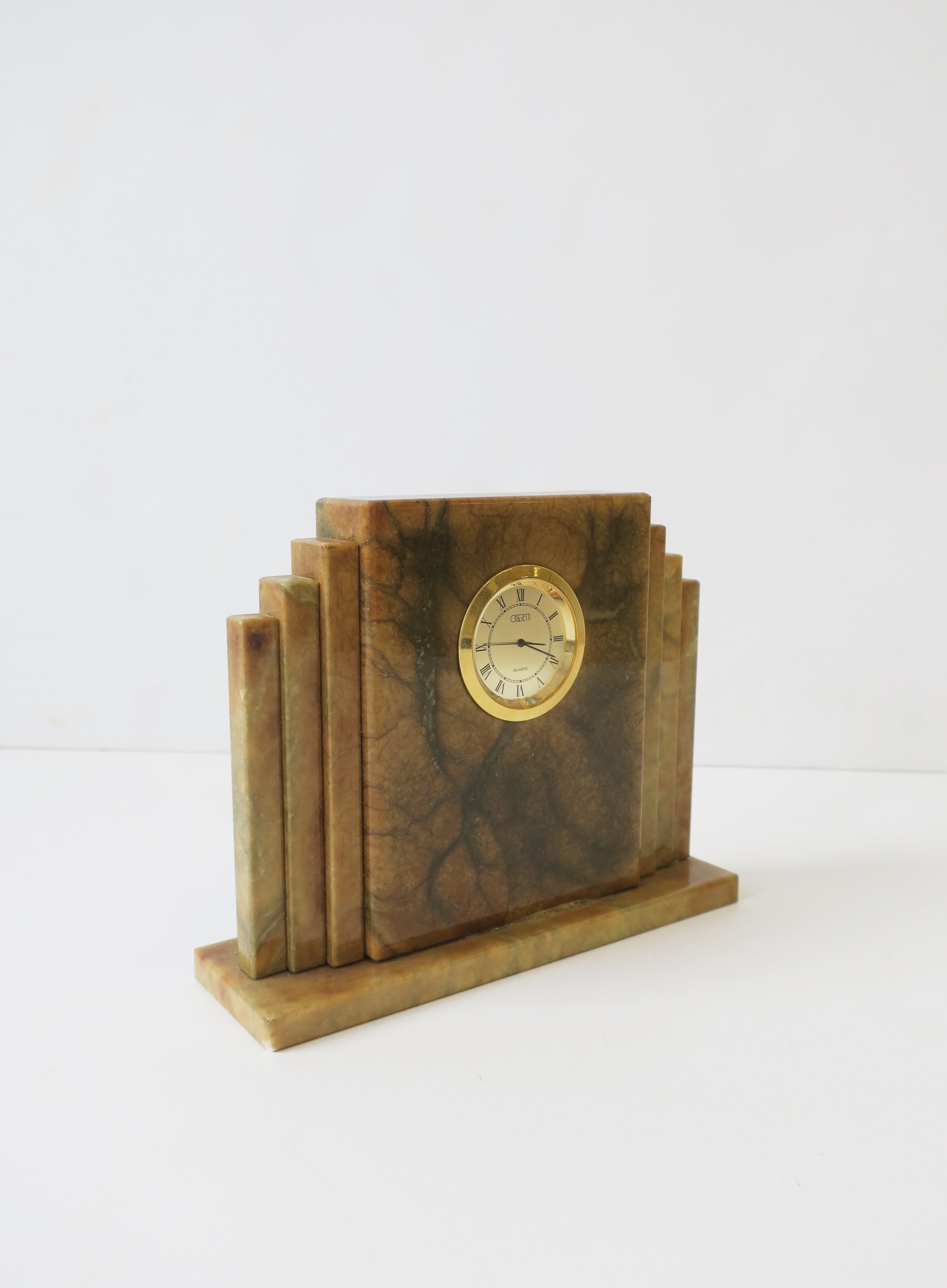 Italian Alabaster Marble Art Deco Modern Mantel Clock by Oggetti 1