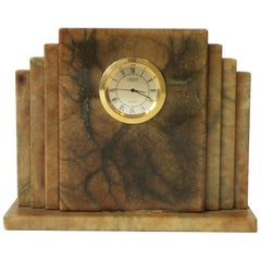 Retro Italian Alabaster Marble Art Deco Modern Mantel Clock by Oggetti