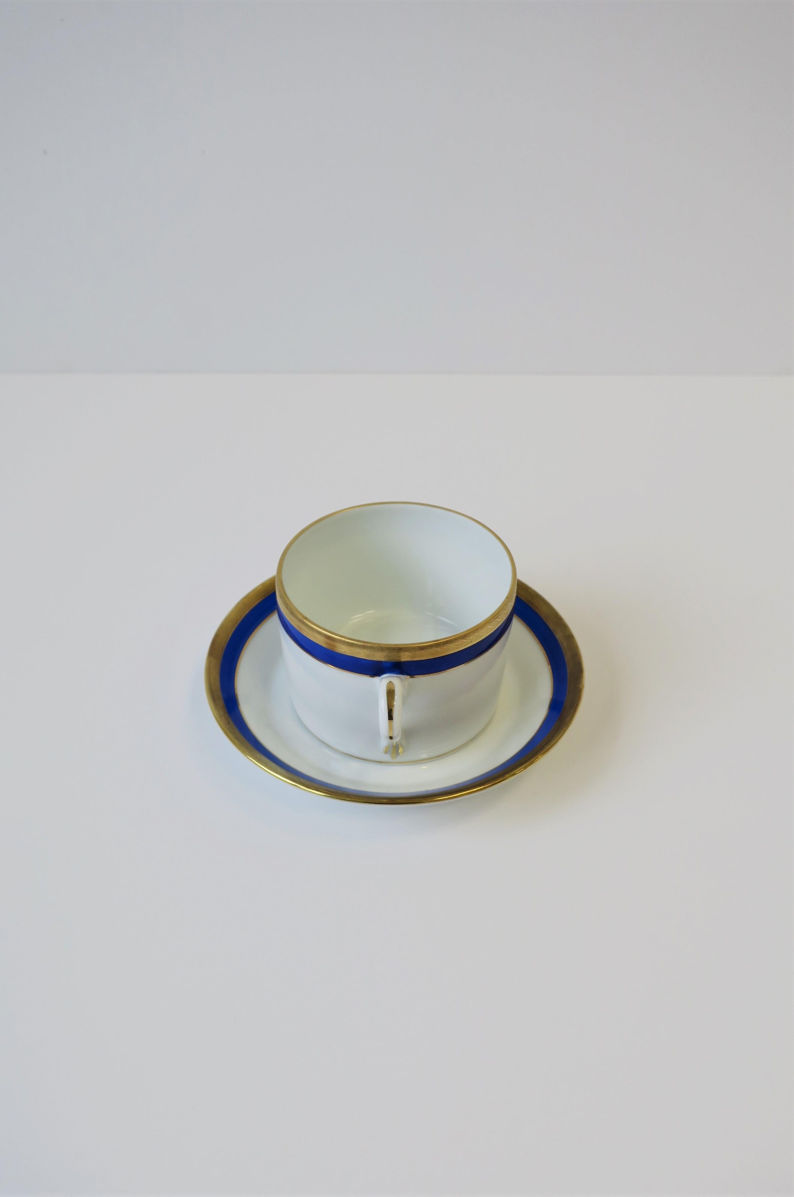 Richard Ginori Designer Italian Coffee or Tea Cup and Saucer in Blue and Gold 2