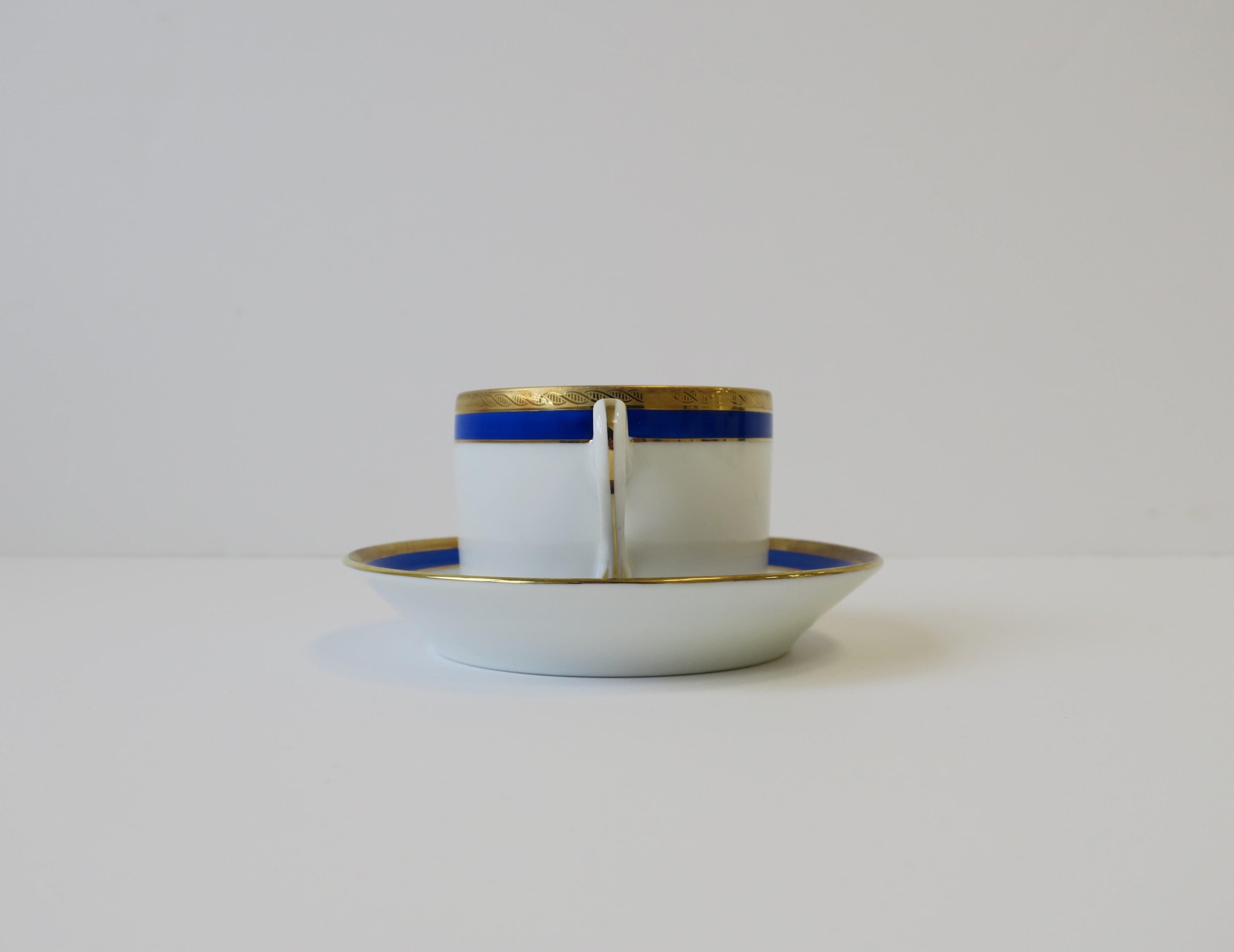 Richard Ginori Designer Italian Coffee or Tea Cup and Saucer in Blue and Gold 3