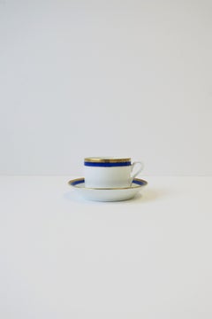Richard Ginori Designer Italian Coffee or Tea Cup and Saucer in Blue and Gold