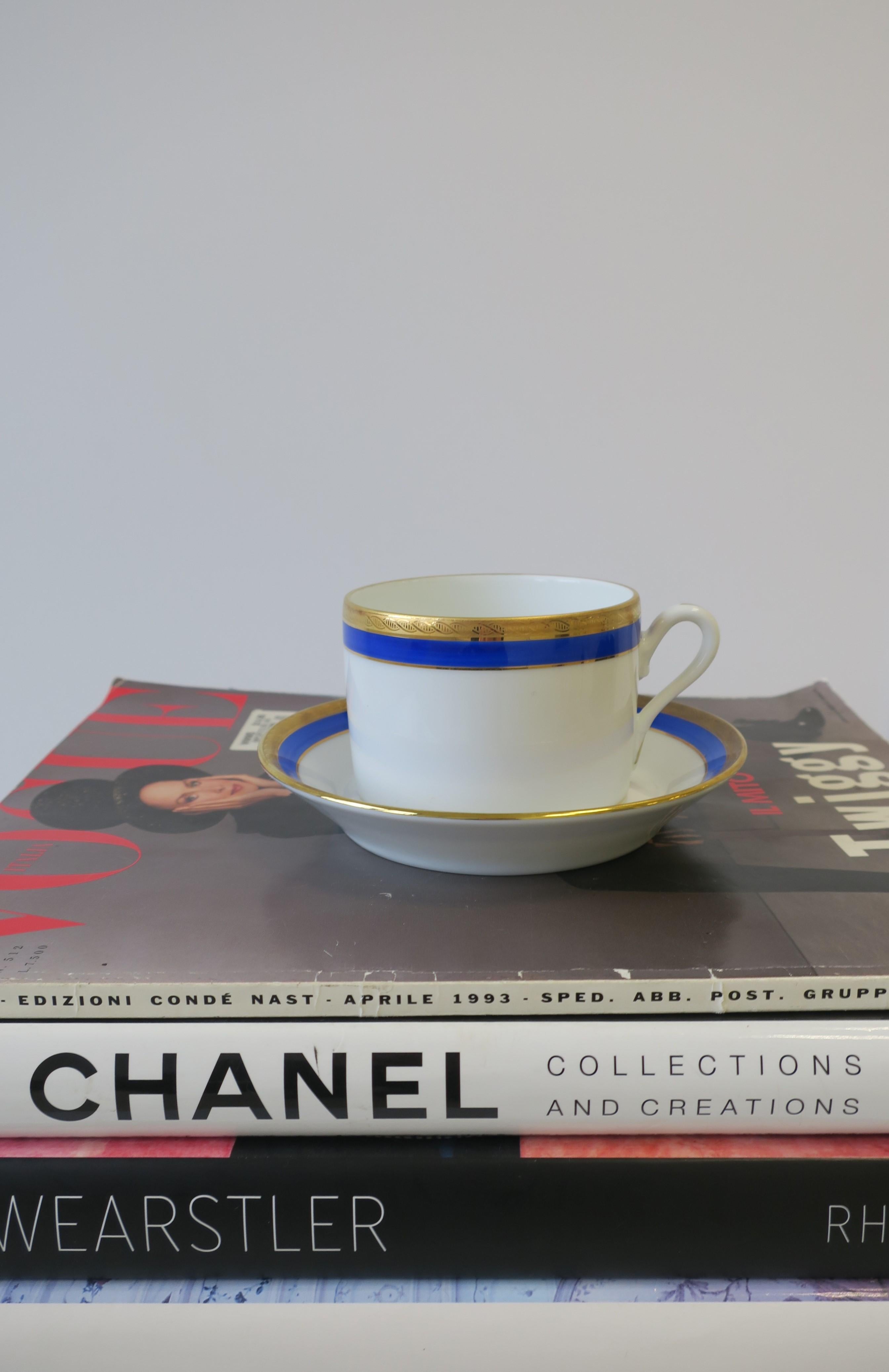 Classical Roman Richard Ginori Designer Italian Coffee or Tea Cup and Saucer in Blue and Gold