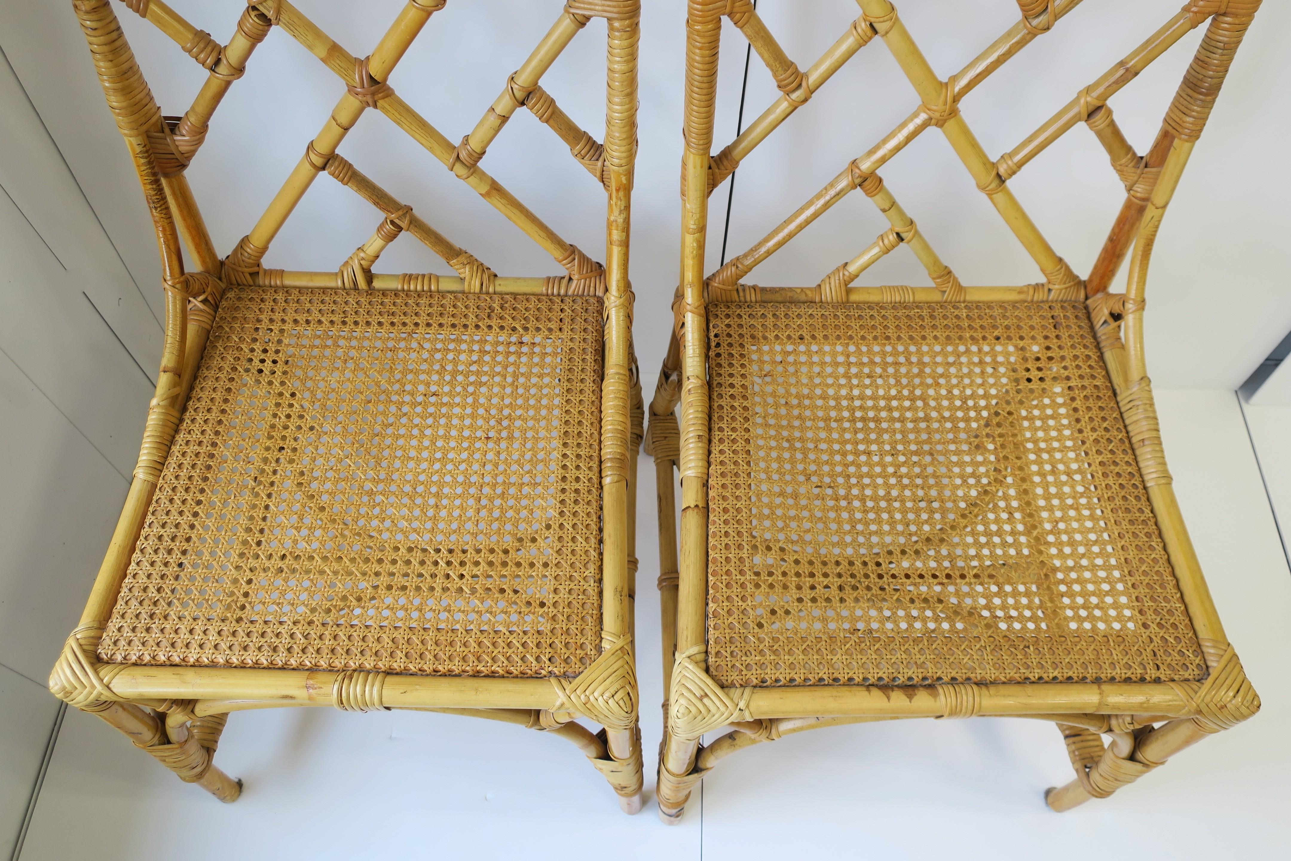 Designer Italian Cane and Bamboo Wicker Rattan Side Chairs, Pair 2