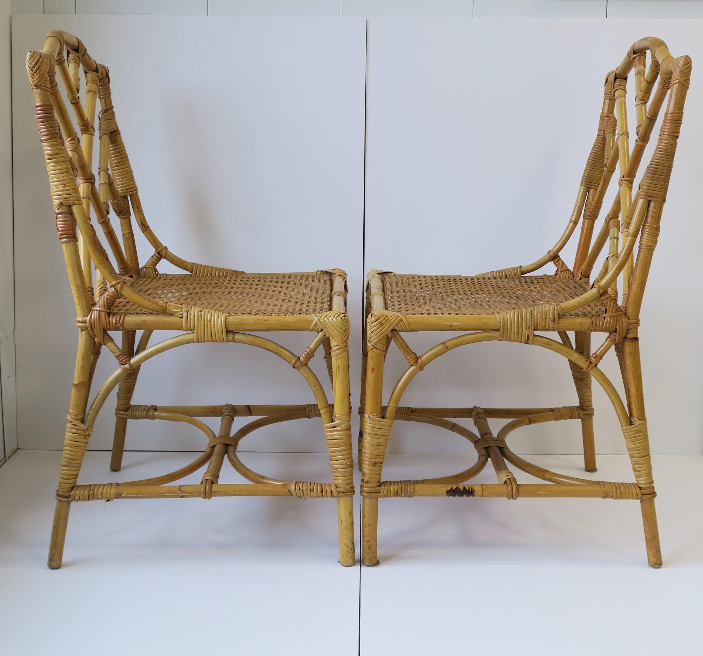 Designer Italian Cane and Bamboo Wicker Rattan Side Chairs, Pair 3