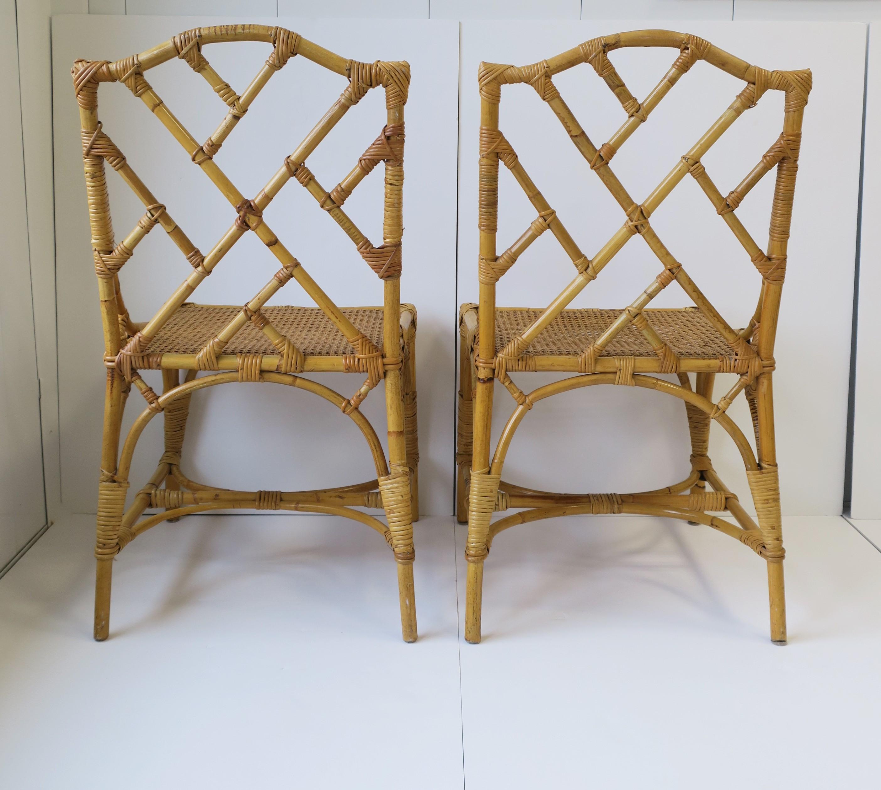 Designer Italian Cane and Bamboo Wicker Rattan Side Chairs, Pair 4