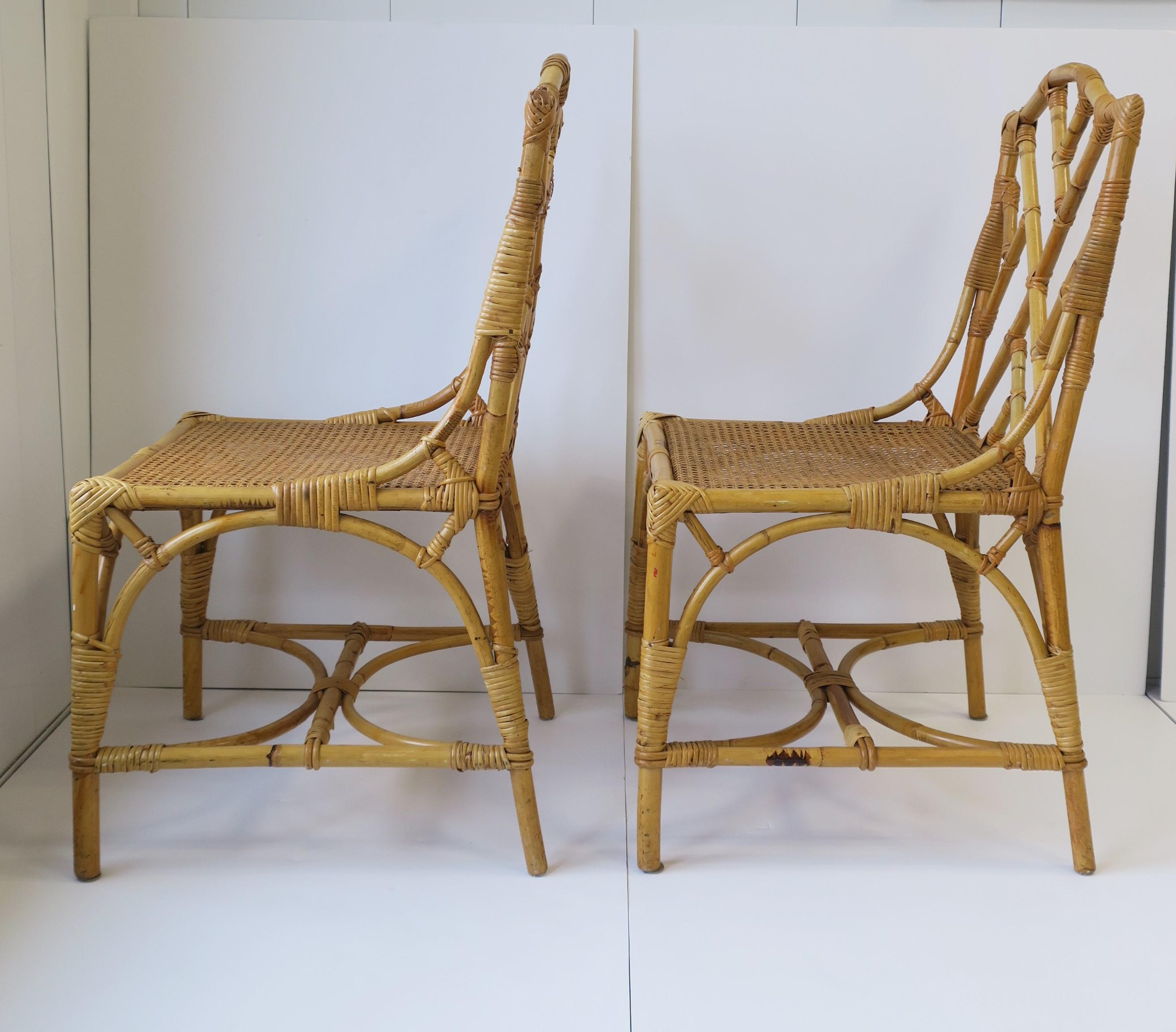 Designer Italian Cane and Bamboo Wicker Rattan Side Chairs, Pair 5