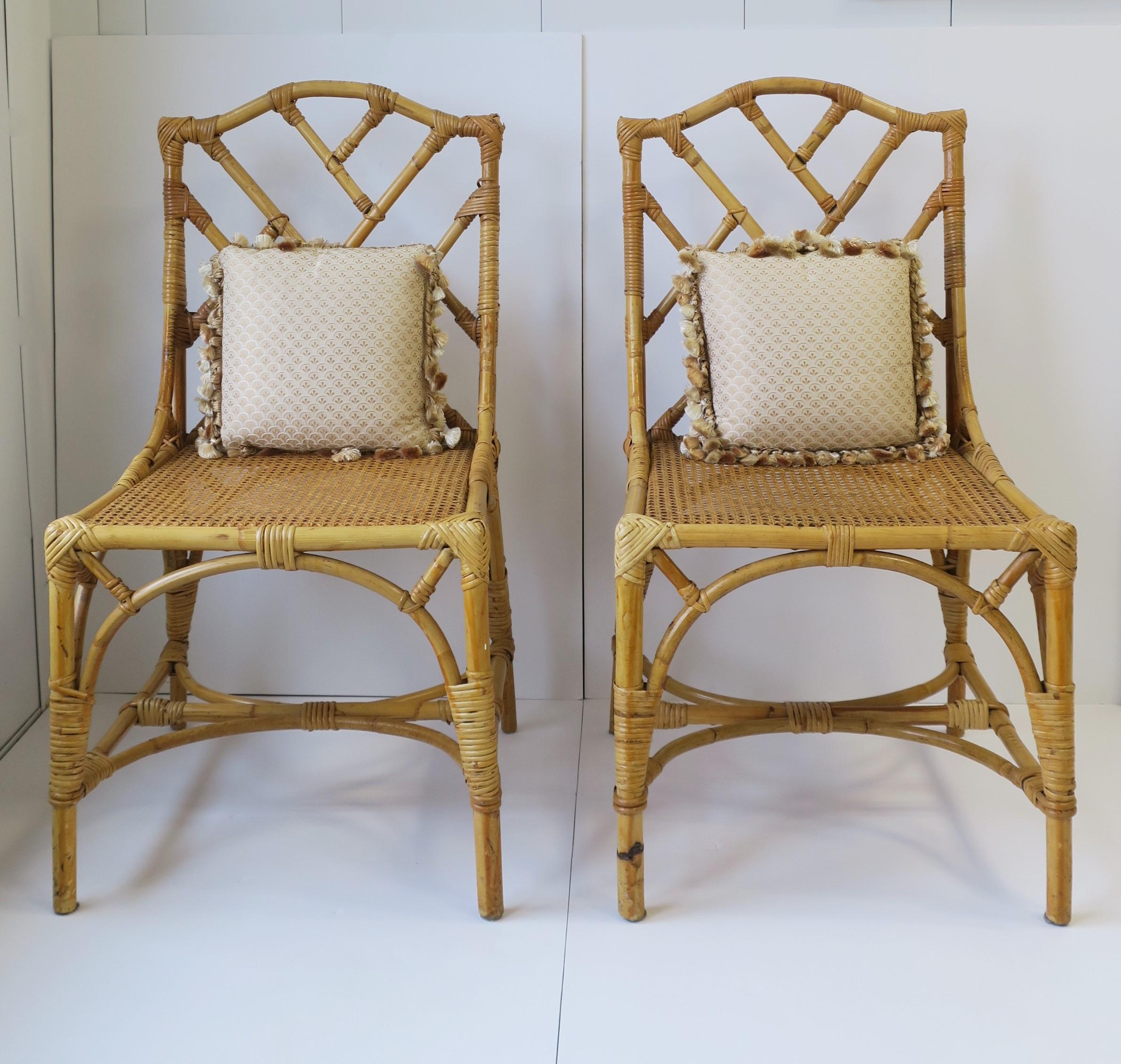 Designer Italian Cane and Bamboo Wicker Rattan Side Chairs, Pair In Good Condition In New York, NY