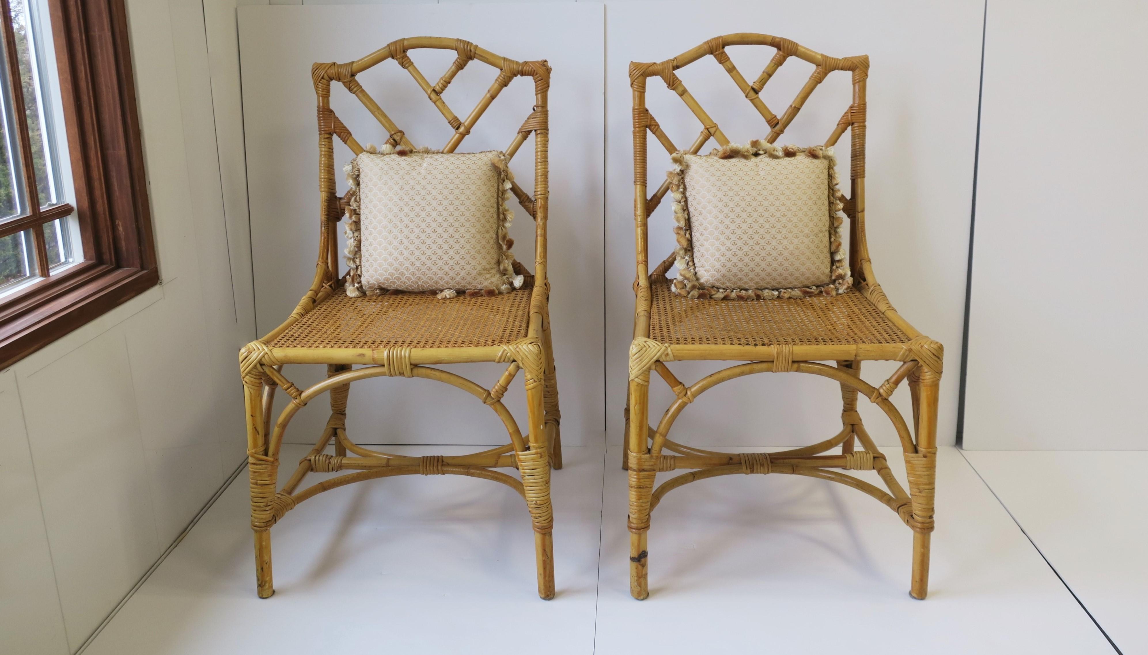 20th Century Designer Italian Cane and Bamboo Wicker Rattan Side Chairs, Pair