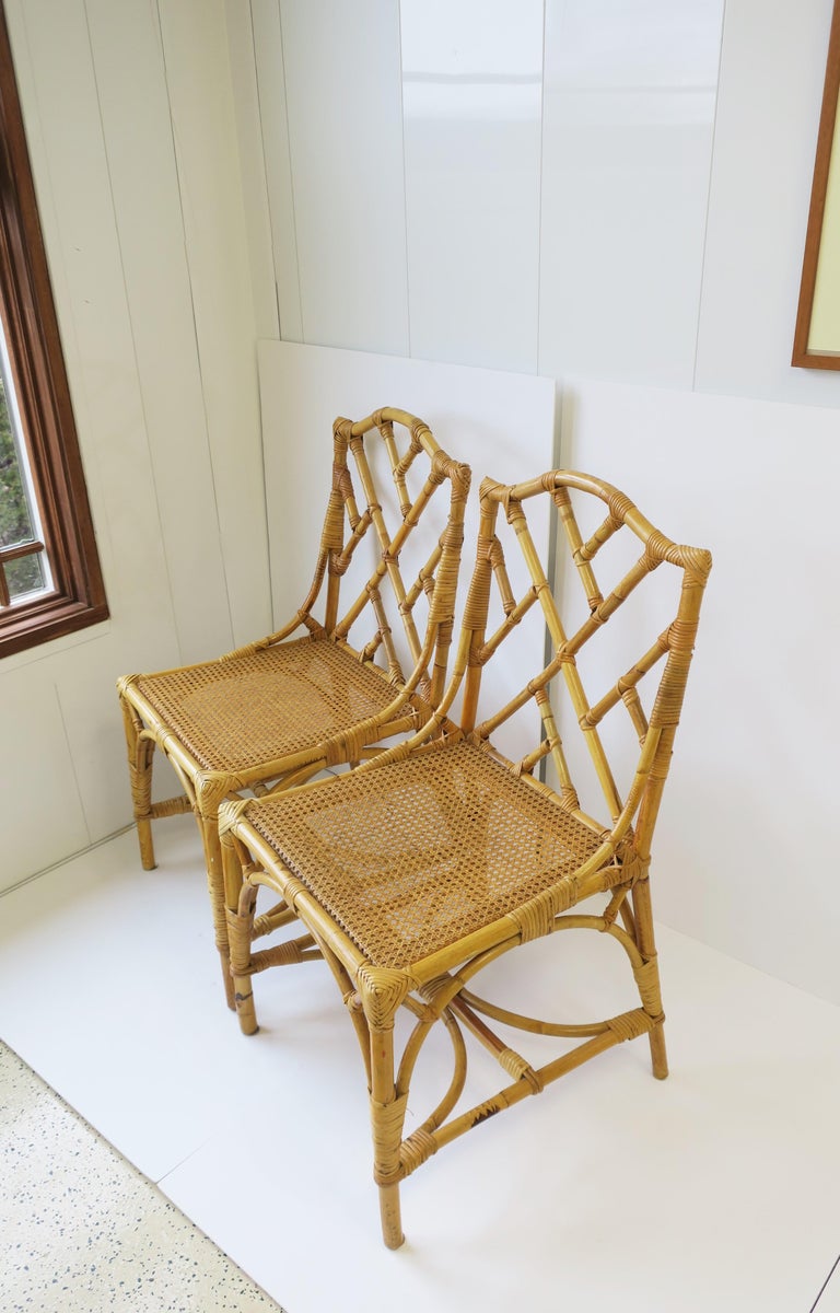 Designer Italian Cane and Bamboo Wicker Rattan Side Chairs, Pair For Sale at 1stDibs bamboo