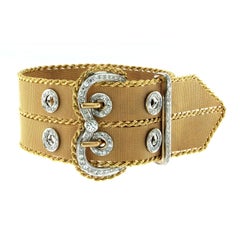Designer Italian Diamond Mesh Two-Color Gold Buckle Bracelet