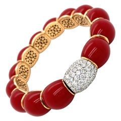 Designer Italian Enamel Diamond Gold Spring Cuff Bracelet