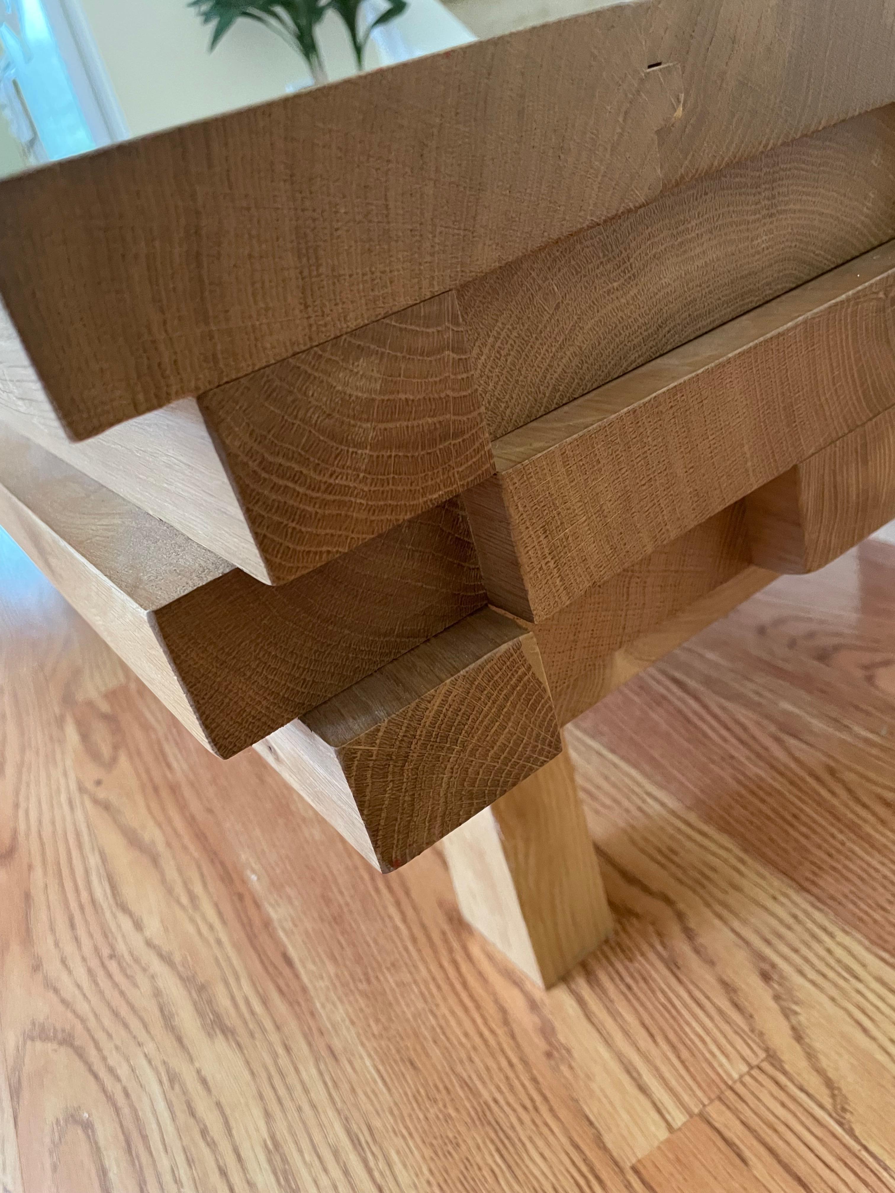 Designer Italian Solid Oak Coffee Table with Hidden Compartment and Laser Detail For Sale 3