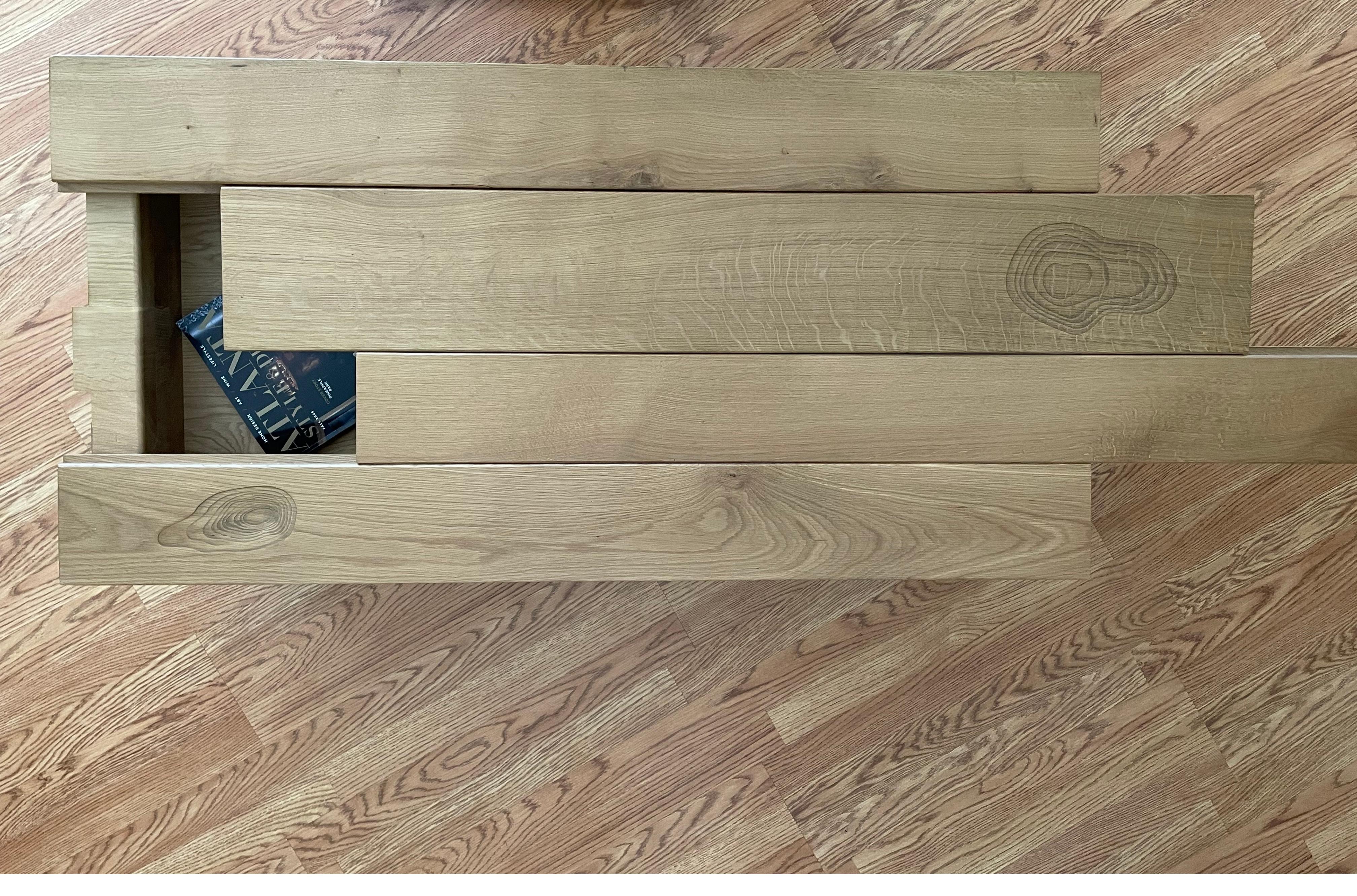 Designer Italian Solid Oak Coffee Table with Hidden Compartment and Laser Detail For Sale 5