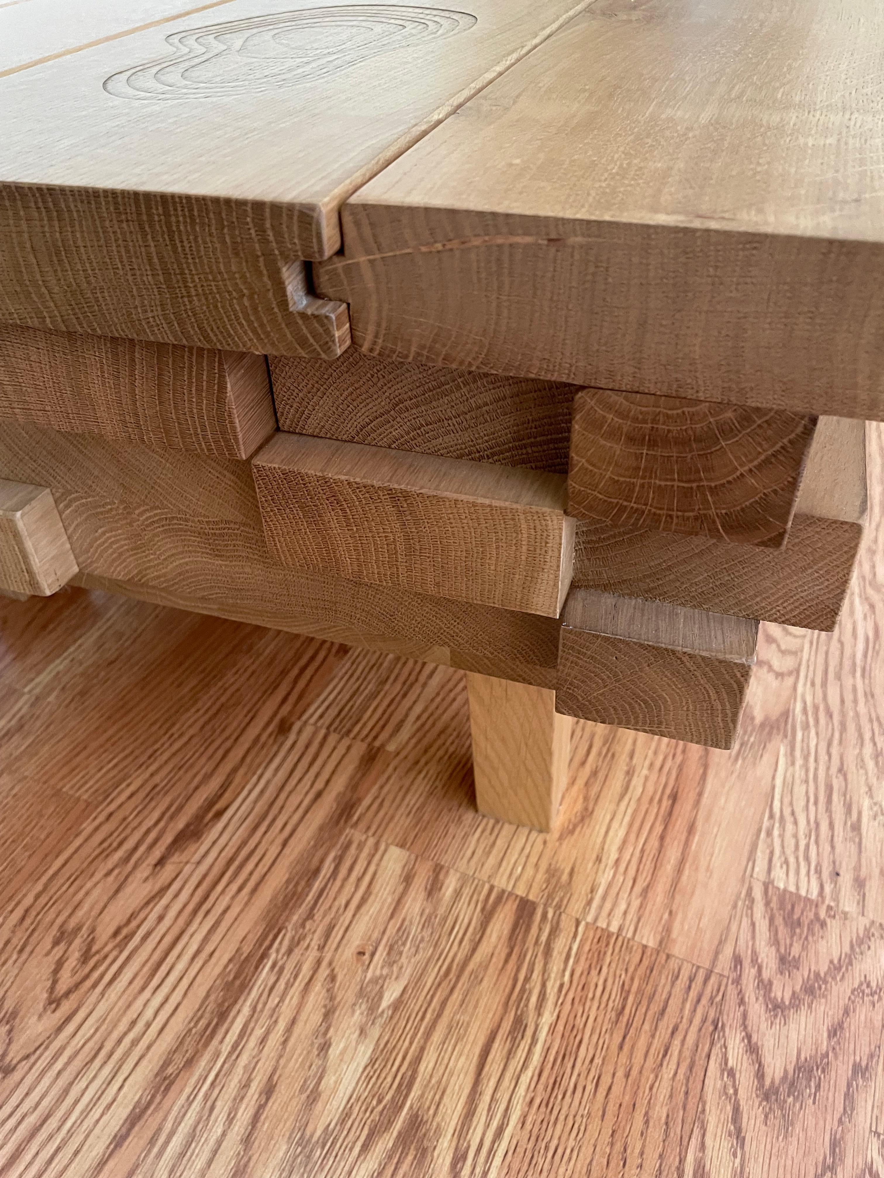 Designer Italian Solid Oak Coffee Table with Hidden Compartment and Laser Detail For Sale 1