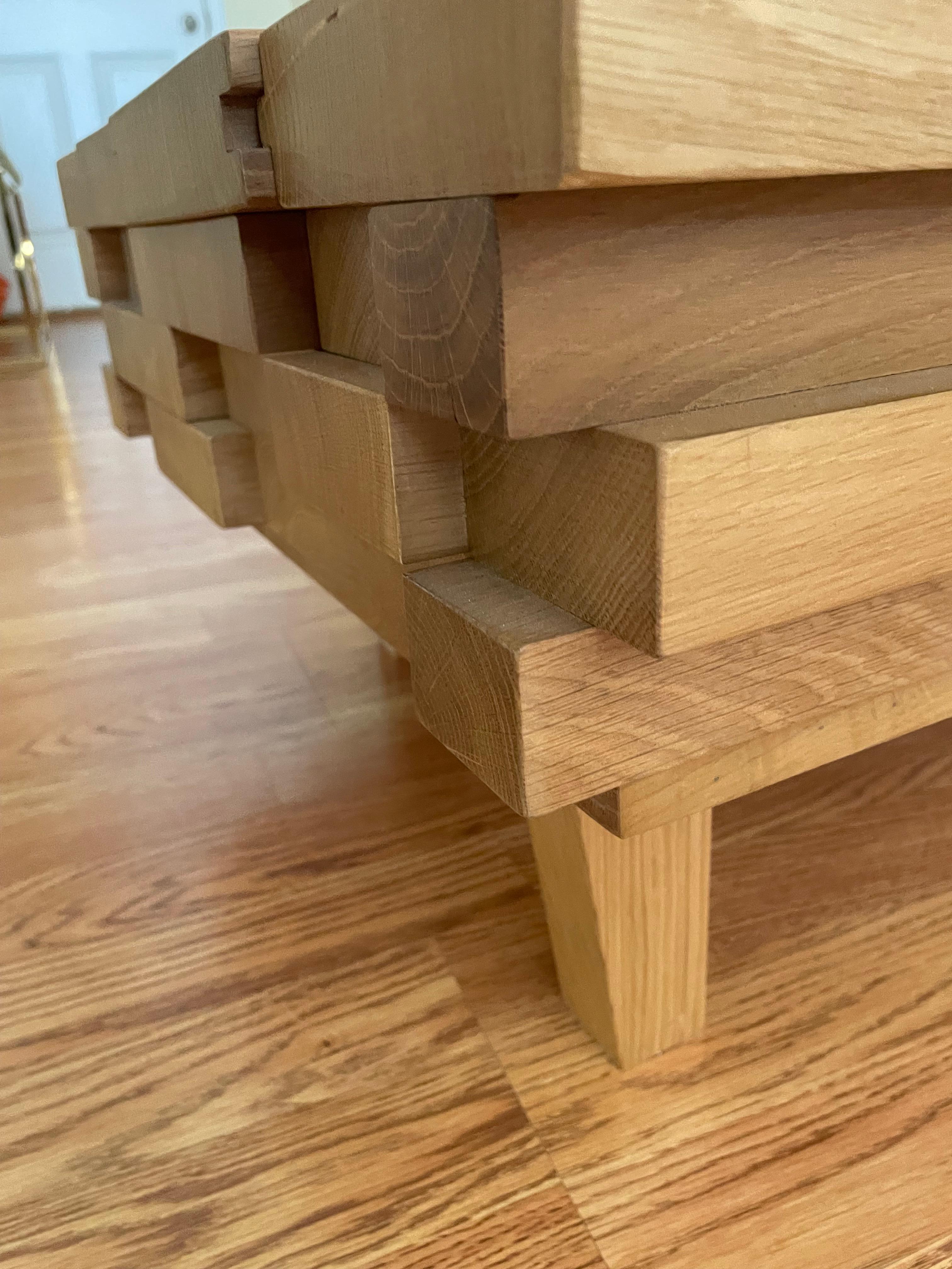 Designer Italian Solid Oak Coffee Table with Hidden Compartment and Laser Detail For Sale 2