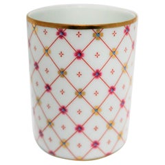 Designer Italian White & Gold Porcelain Bathroom Vanity Cup by Richard Ginori
