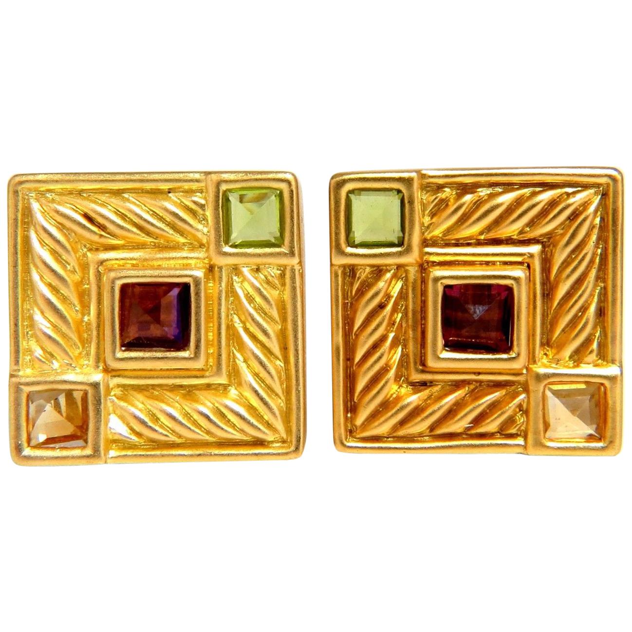 Designer Ivan & Co Natural Citrine Tourmaline Peridot Clip earrings 18Kt vivid 