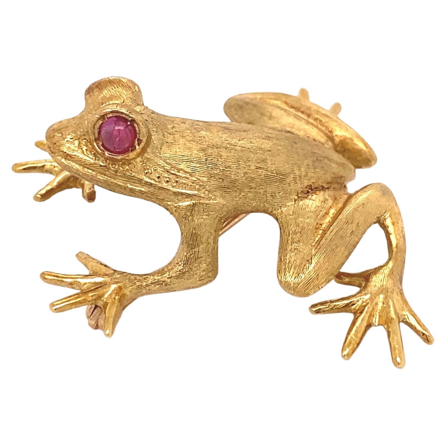 Designer J Cooper Gold Frog Brooch Pin Fine Estate Jewelry en vente