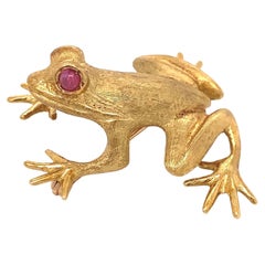 Designer J Cooper Gold Frog Brooch Pin Fine Estate Jewelry