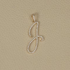 Designer J Initial Solid 14k Yellow Gold Natural H/Si White Diamond Gift Pendant