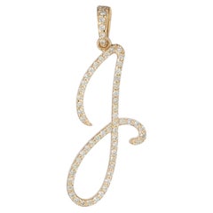 Designer J Initial Solid 14k Yellow Gold Natural H/Si White Diamond Gift Pendant