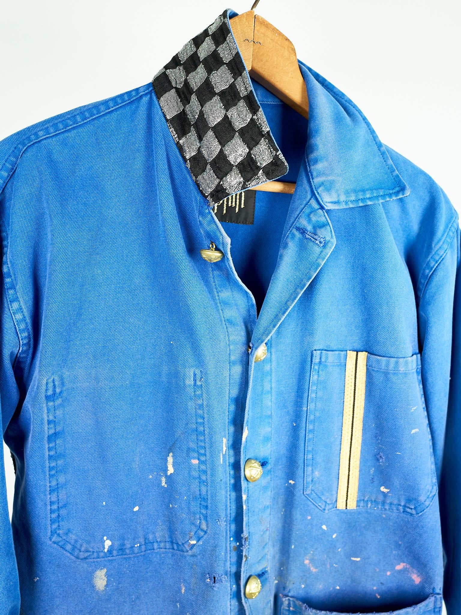 Designer Jacket Distressed Original French Blue Work Wear J Dauphin Small In New Condition In Los Angeles, CA