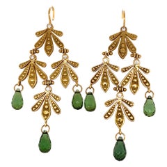 Designer Jamie Wolf Briolette Tourmaline Diamonds 18K Gold Dangle Earrings