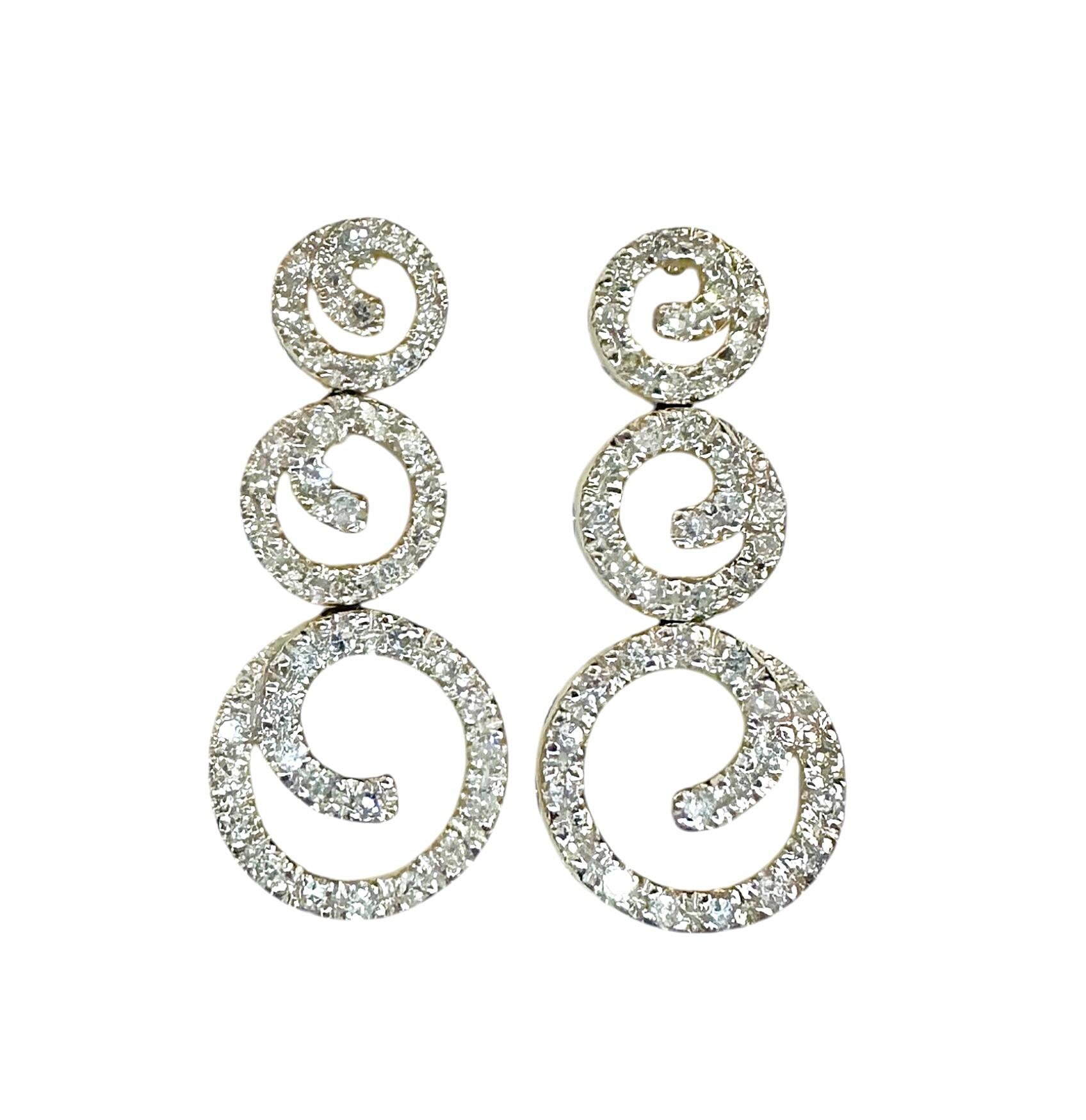 Designer JCR 14K White Gold Circular Diamond Post / Dangle Earrings - 4.70 Grams For Sale 2