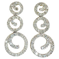Designer JCR 14K White Gold Circular Diamond Post / Dangle Earrings - 4.70 Grams