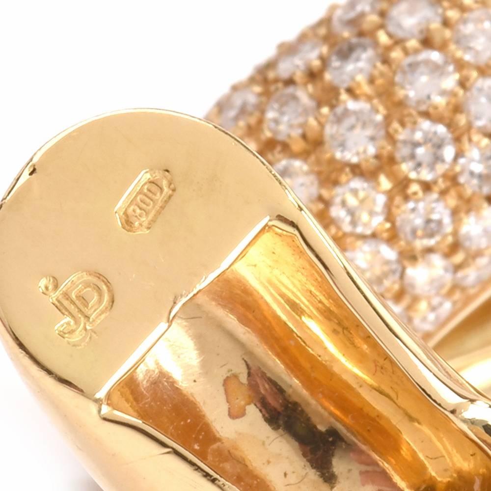 Women's Italian Pave Diamond Yellow Gold Huggie Earrings