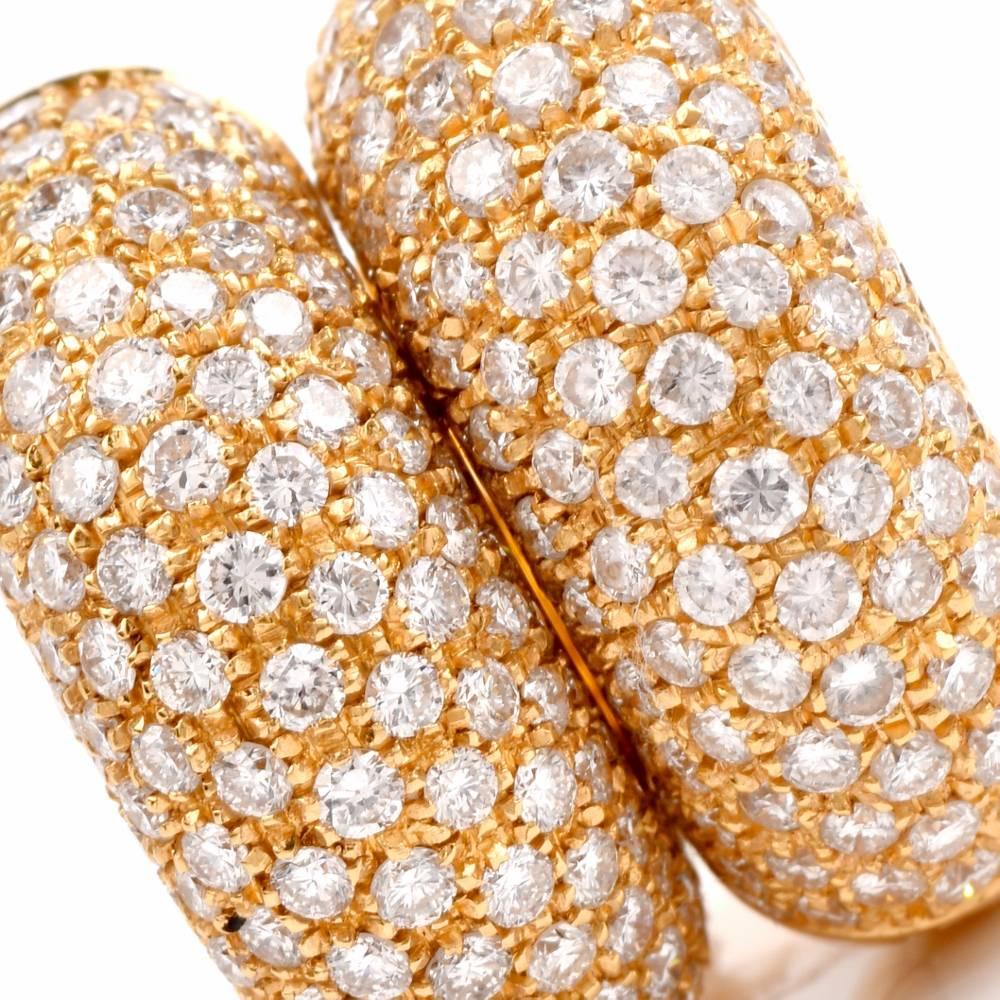 Italian Pave Diamond Yellow Gold Huggie Earrings 1